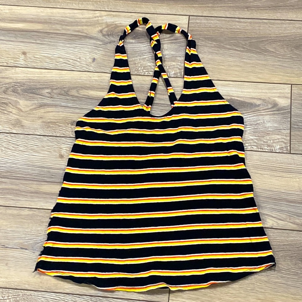 FREE PEOPLE Lost at Sea Twist Racer Back Black Striped Tank SMALL